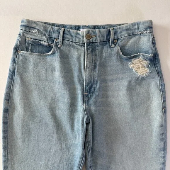 Good American Mom Jeans Women's Sz 10 / 30 High Waist Distressed Light Wash Blue - Picture 4 of 16